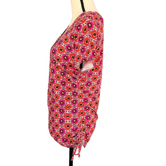 INC X-Large Top Floral Geometric Surplice V-Neck Cap Sleeve Ruched Stretch Multi - Picture 7 of 10